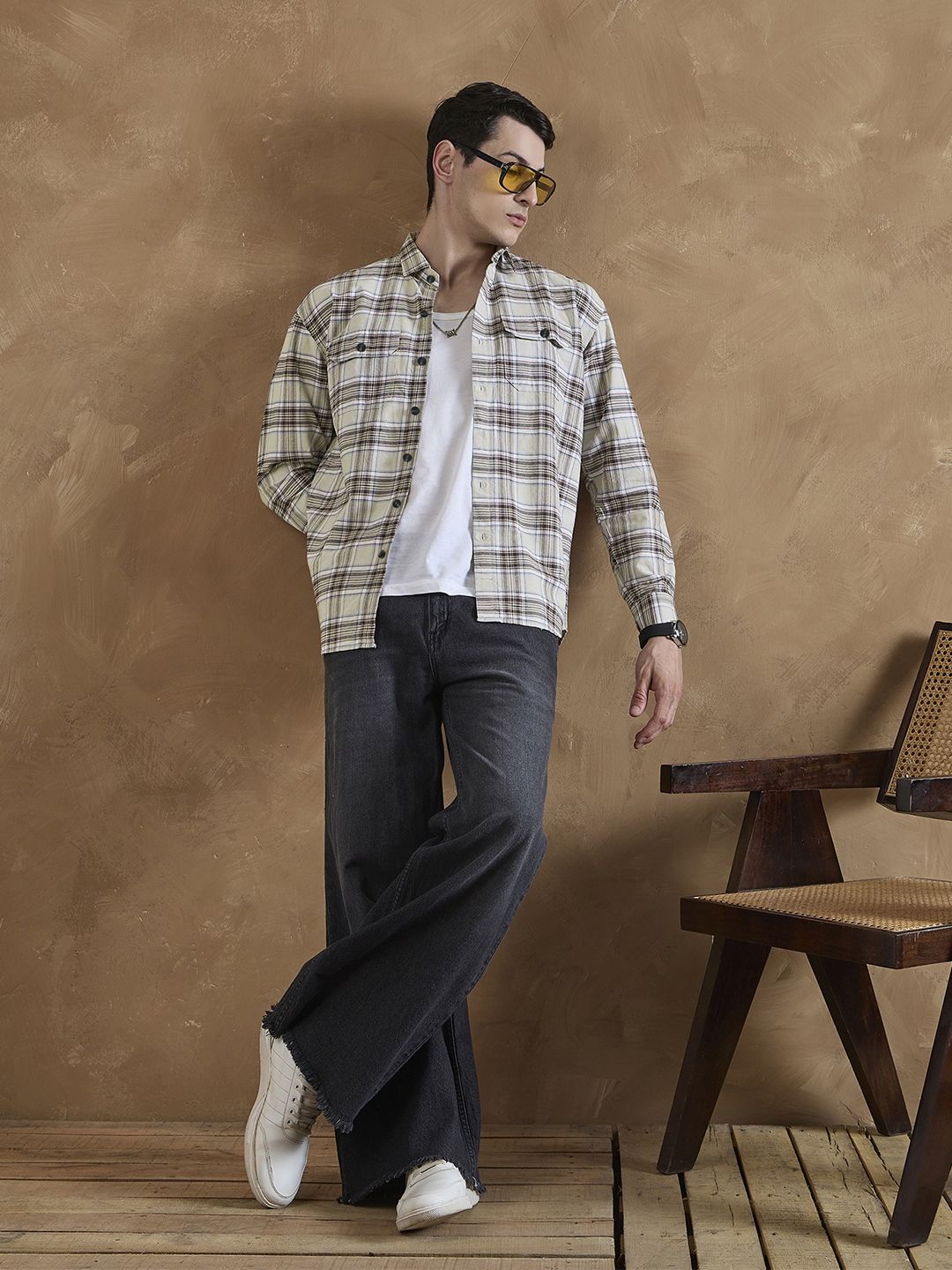 DENNISON Oversized Checked Cuban Collar Shirt