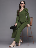 SASSAFRAS Women Olive Green Solid Slim Fit Shimmer Twisted Bootcut Trousers