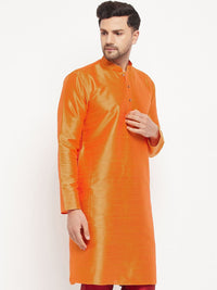 VASTRAMAY Mandarin Collar Silk Blend Straight Kurta