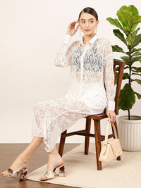 STREET 9 White Contemporary Self Design Casual Shirt
