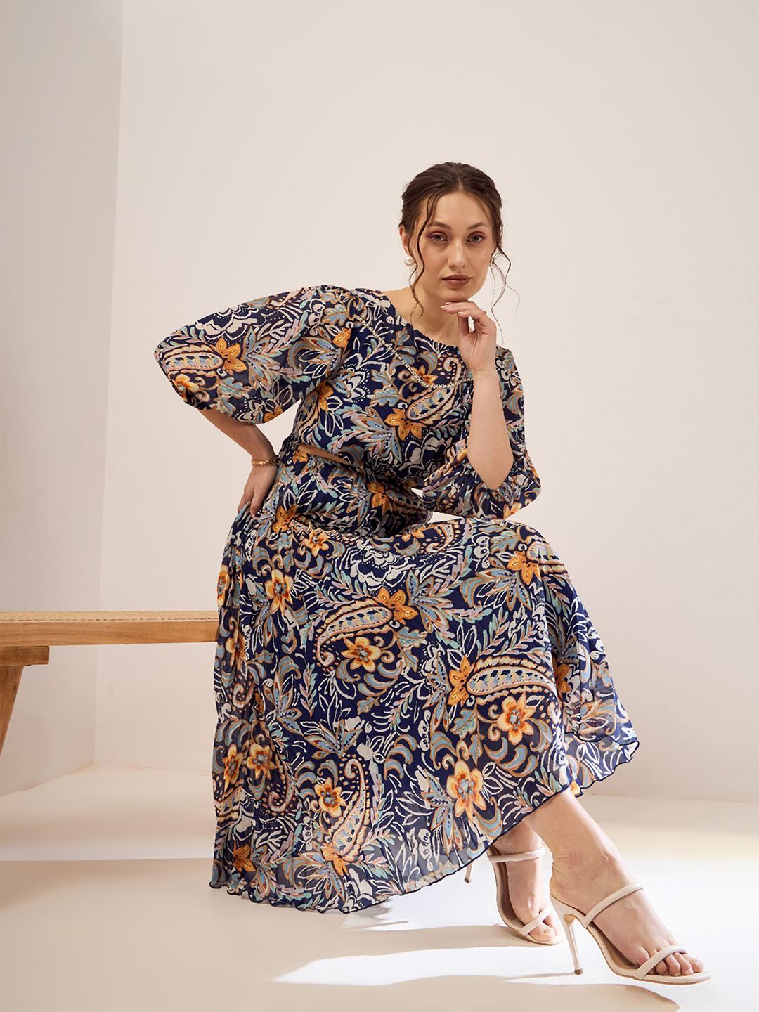 Antheaa Floral Printed Fit & Flare Midi Dress
