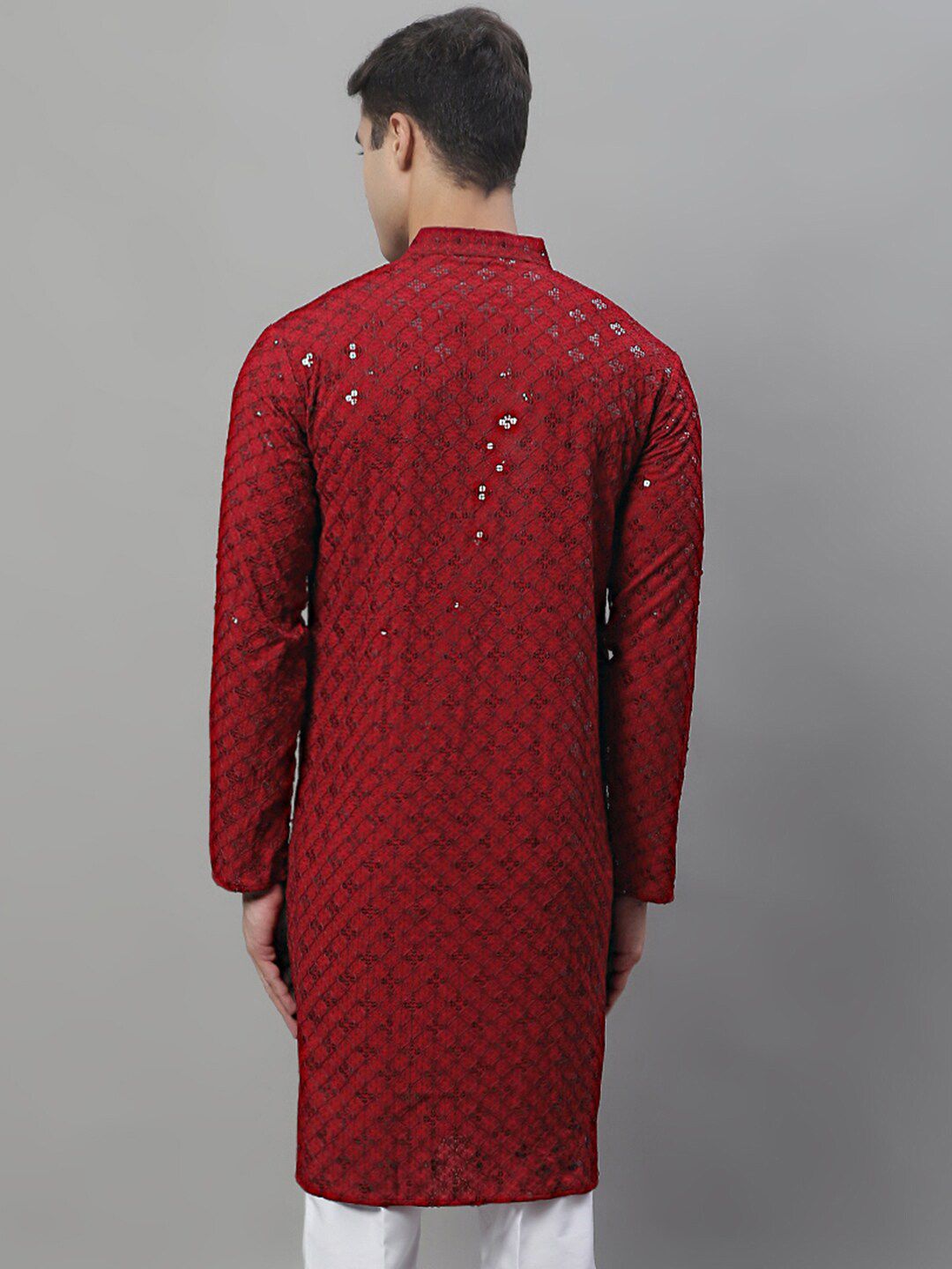 Jompers Mandarin Collar Ethnic Motifs Embroidered Chikankari Kurta