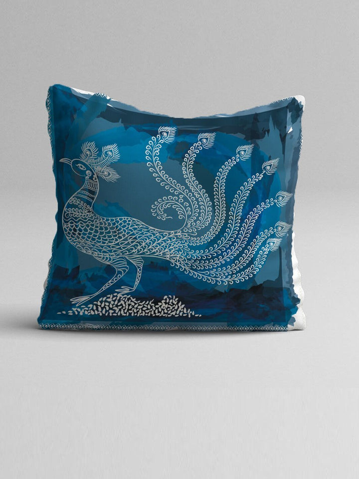 STITCHNEST Adults Blue & White Set of 5 Warli Motifs Square Cushion Covers