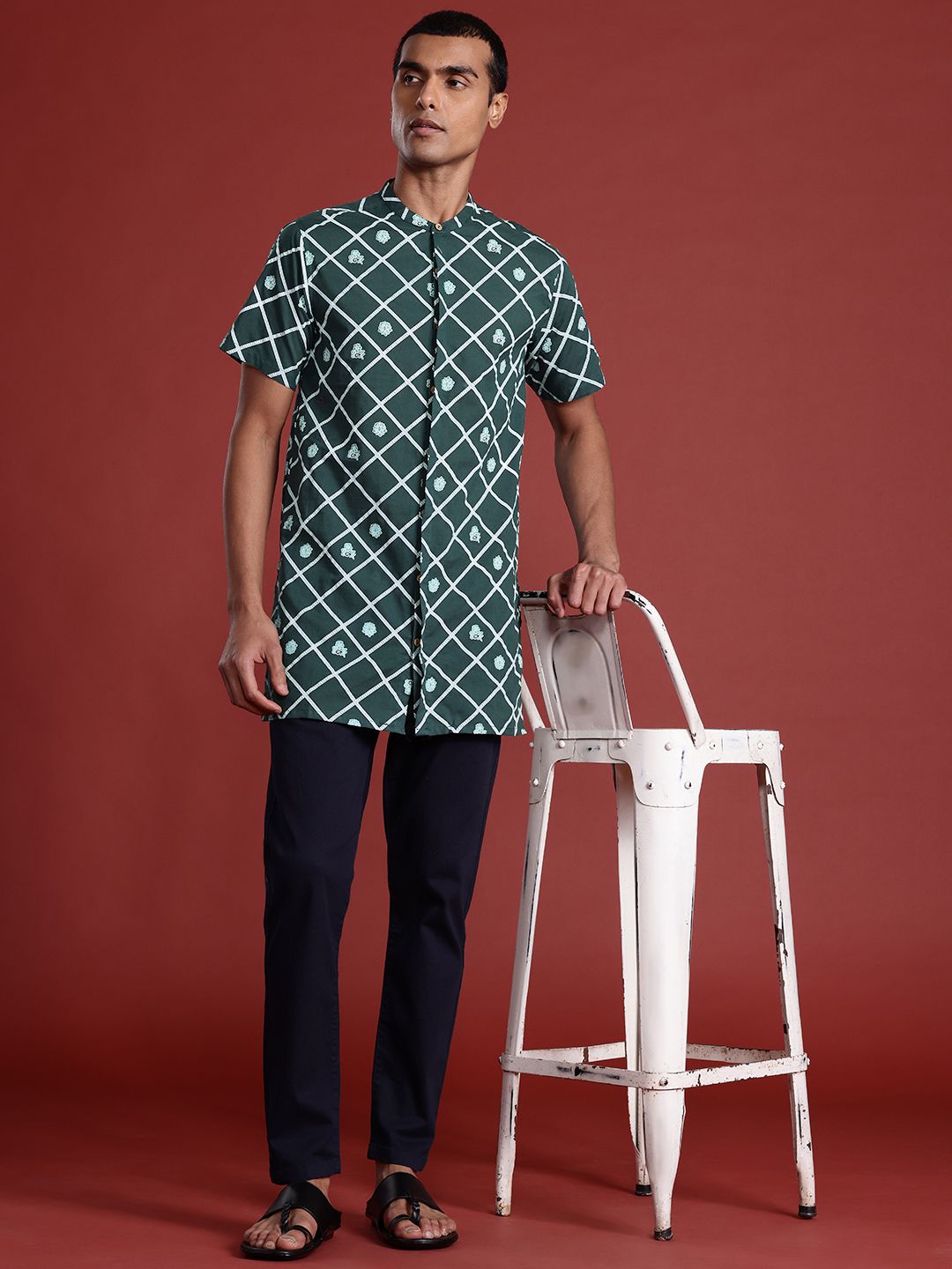 Anouk Men Cotton Geometric Indie Prints Kurta