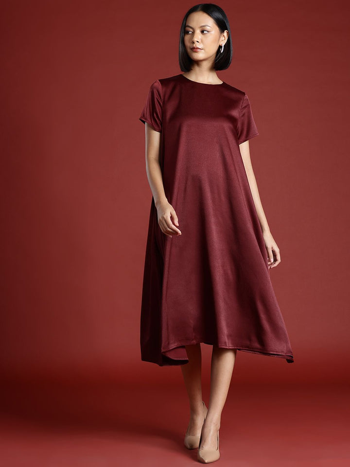 all about you Satin Finish Flared Hem A-Line Midi Dress