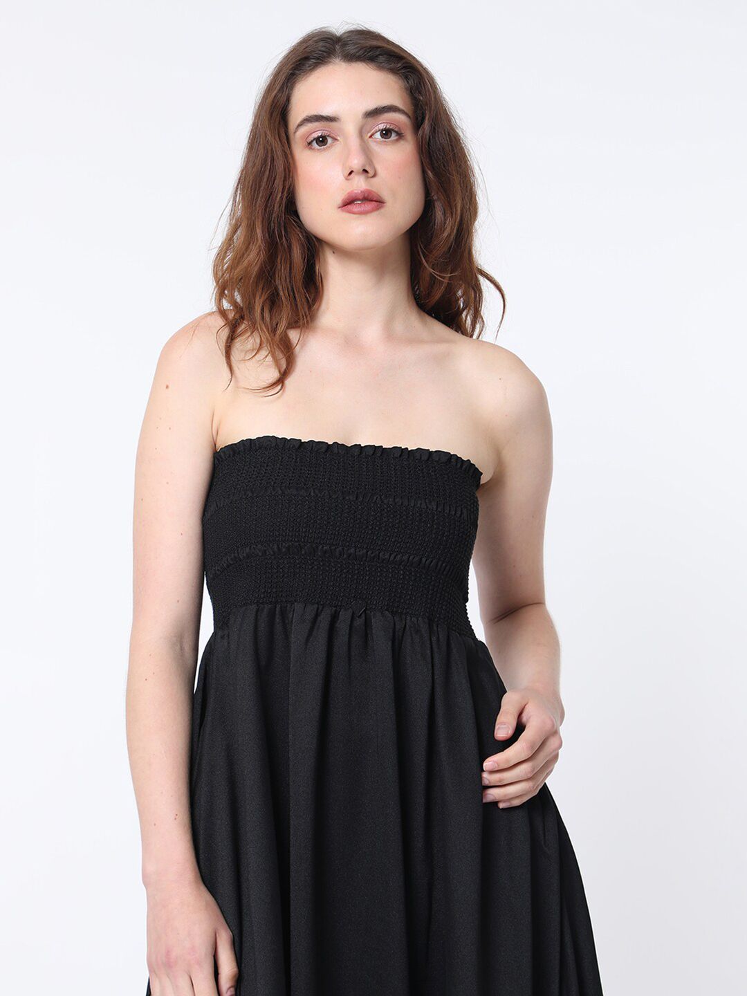 RAREISM Strapless Sleeveless Smocked Detail Fit & Flare Tube Dress