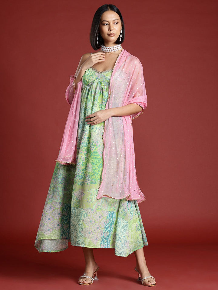 all about you Printed Ethnic Maxi Dress with Dupatta