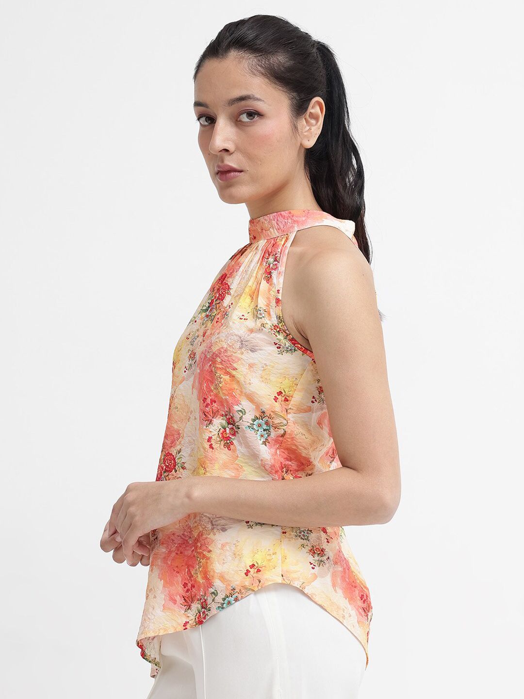 RAREISM Floral Print Halter Neck Cotton Top
