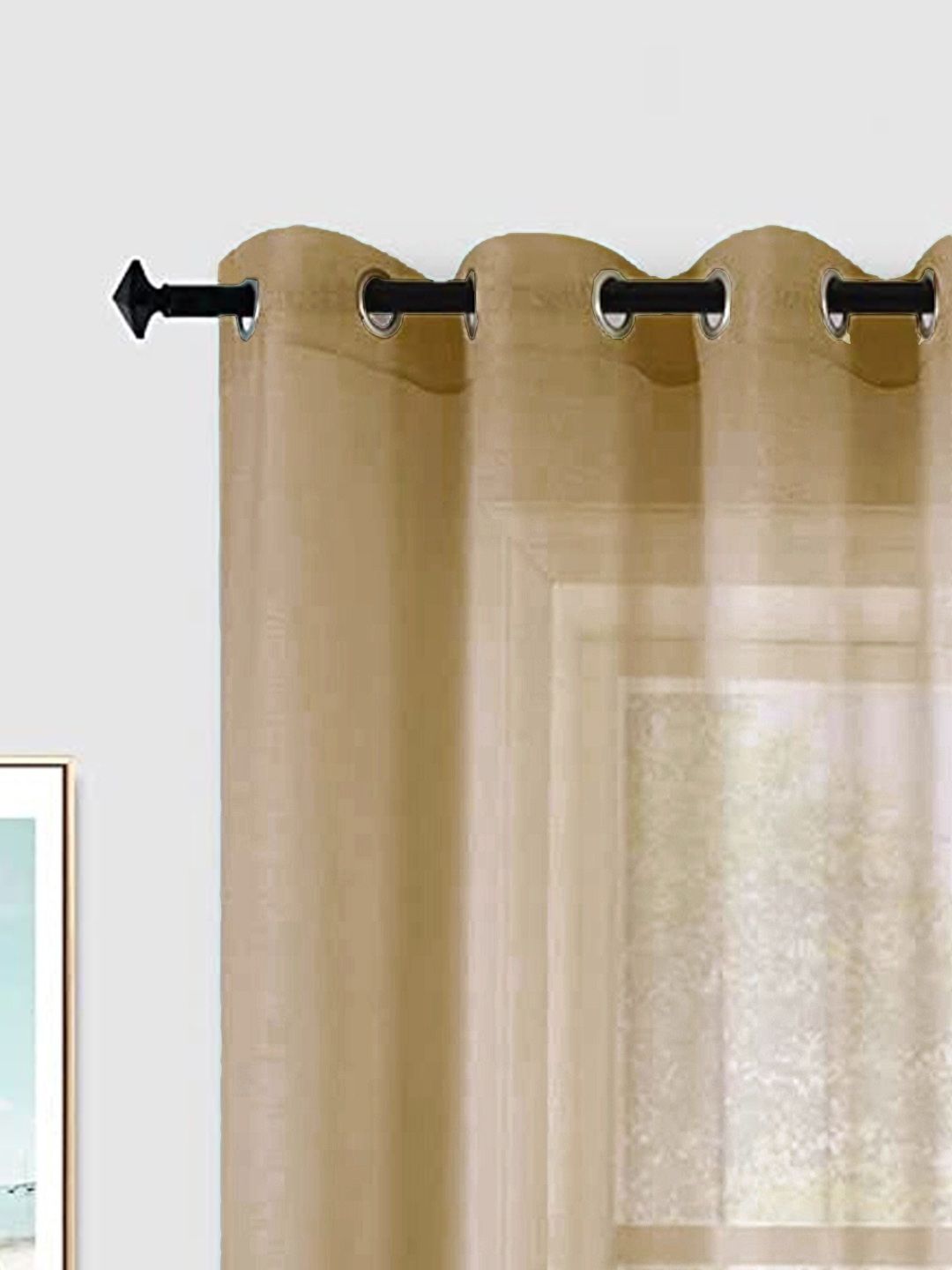 URBAN SPACE Set Of 2 Taupe Solid Sheer Door Curtains
