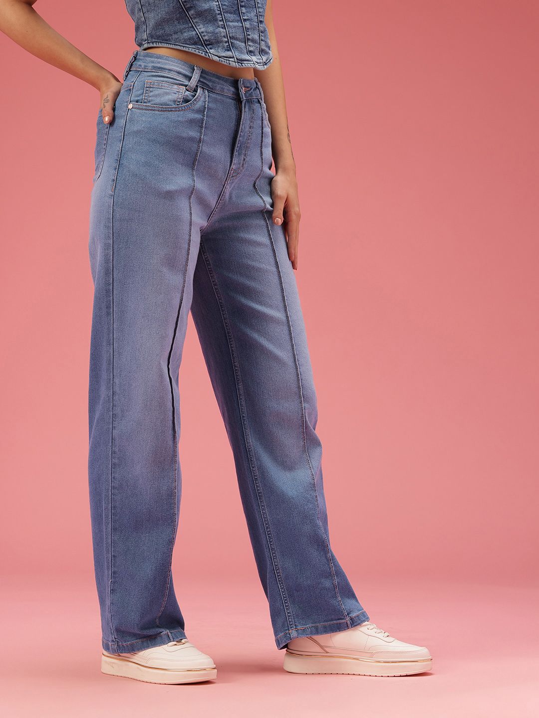 DressBerry Women Straight Fit High-Rise Light Fade Stretchable Jeans