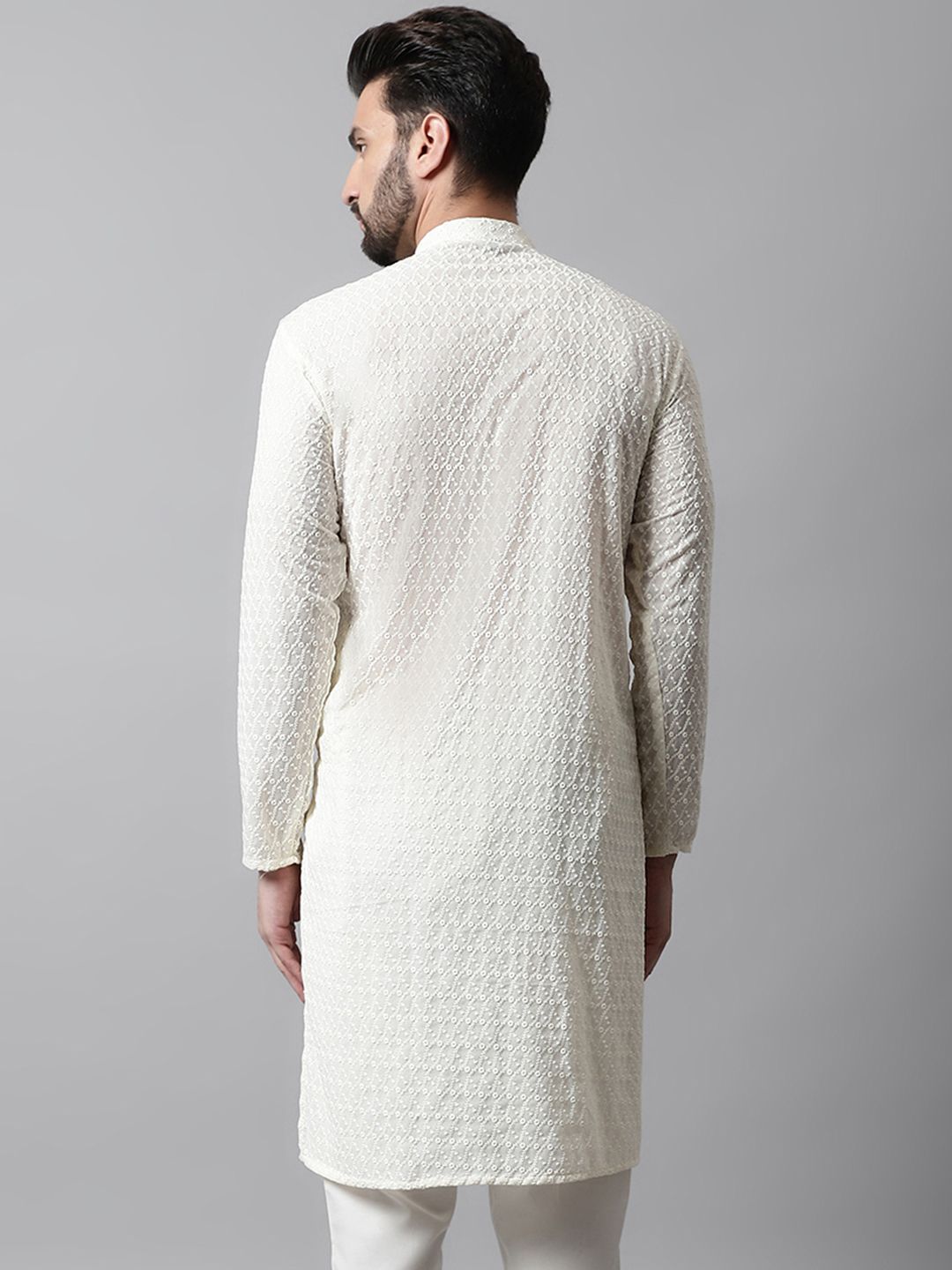 Jompers Men Cream-Coloured Woven Design Straight Kurta