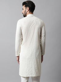 Jompers Men Cream-Coloured Woven Design Straight Kurta