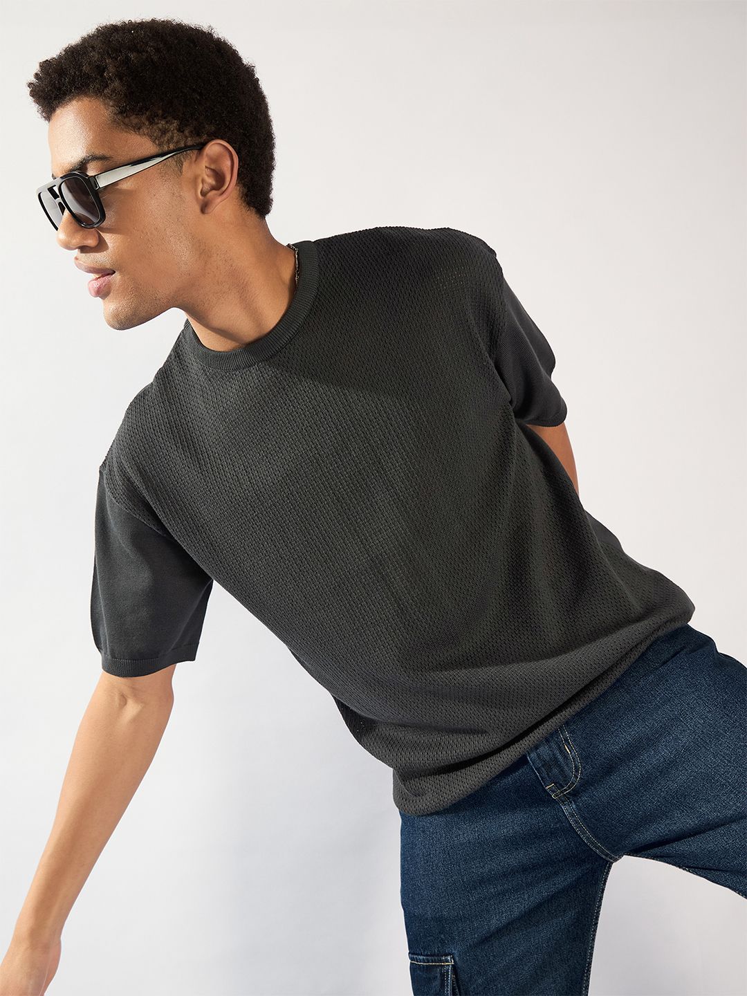 DENNISON Men Oversized Round Neck Knitted T-Shirt