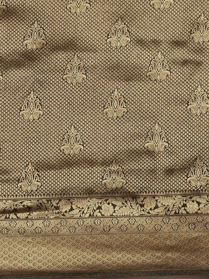 Saree mall Black & Gold-Toned Ethnic Motifs Zari Silk Blend Banarasi Sarees