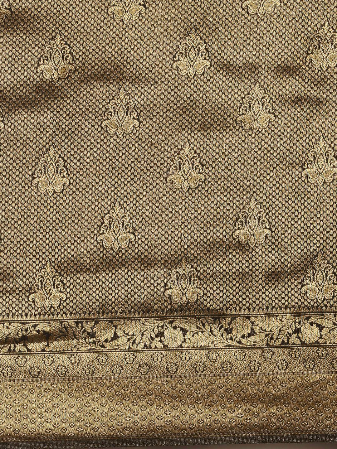 Saree mall Black & Gold-Toned Ethnic Motifs Zari Silk Blend Banarasi Sarees