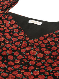 Berrylush Women Black & Red  Printed Maxi Dress