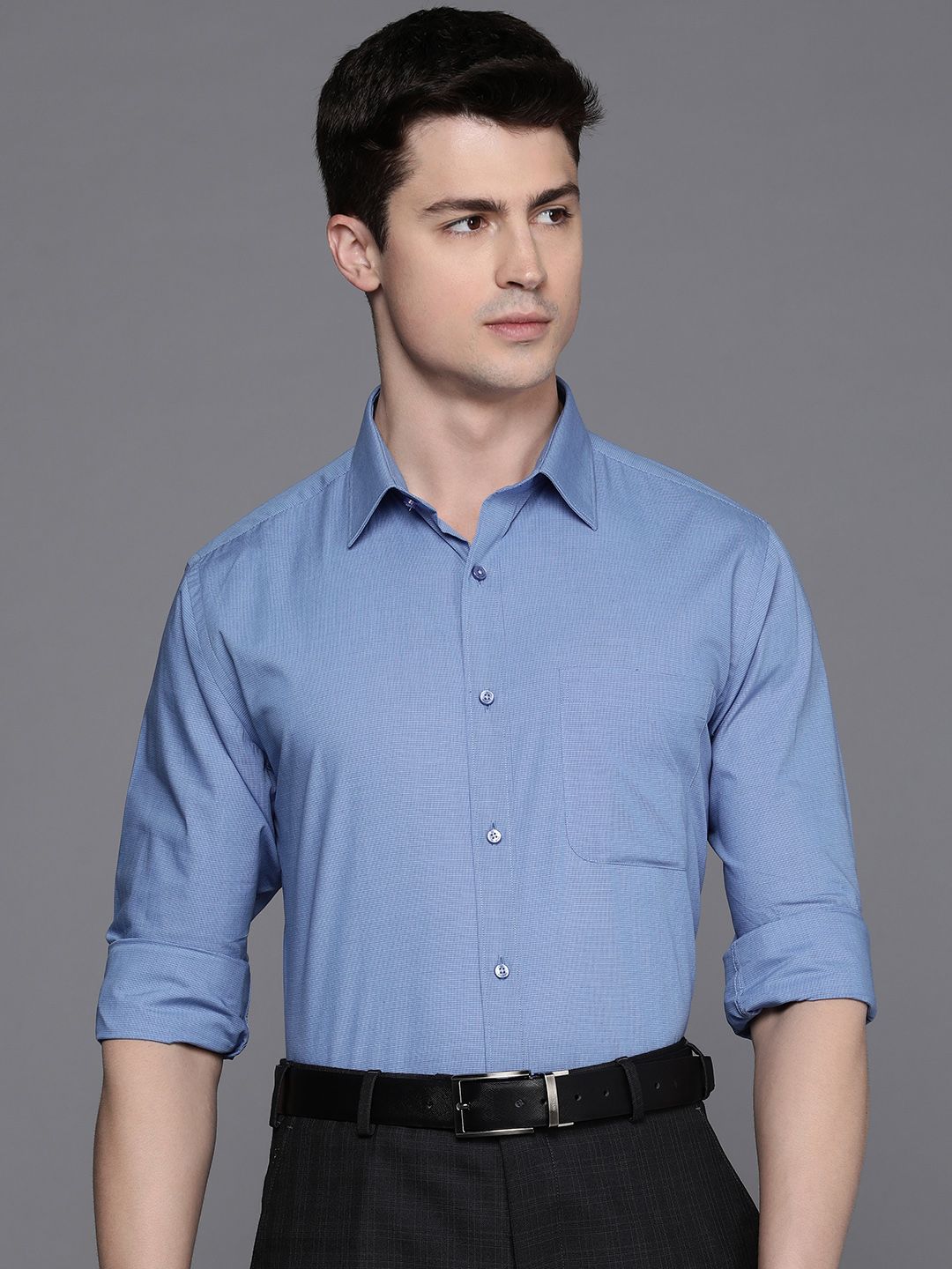 Raymond Men Pure Cotton Slim Fit Micro Checked Formal Shirt