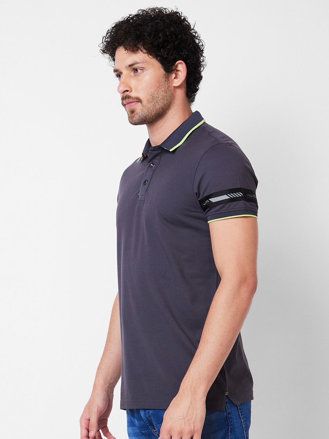 SPYKAR Polo Collar Applique Cotton Slim Fit T-shirt