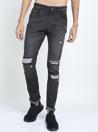 HIGHLANDER Men Charcoal Slim Fit Highly Distressed Stretchable Jeans