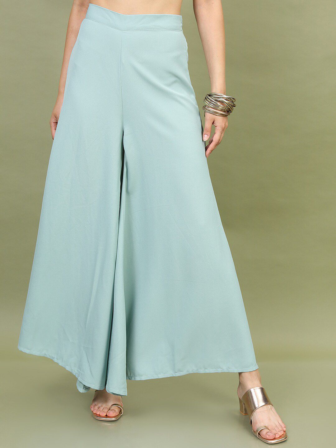 Vishudh Women Sea Green Embroidered Layered Top With Palazzos And Jacket