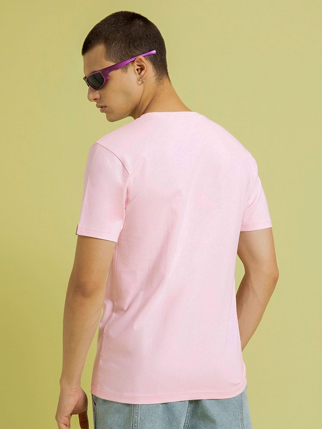 Bewakoof Pink Round Neck Short Sleeves Pure Cotton Regular T-shirt