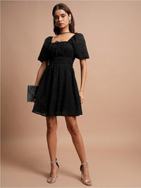 Tokyo Talkies Black Self Design A-Line Dress