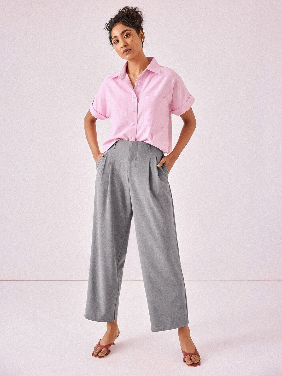 The Label Life Spread Collar Boxy Casual Cotton Shirt