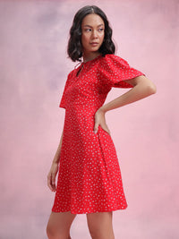 DressBerry Printed Tie-Up Neck A-Line Dress