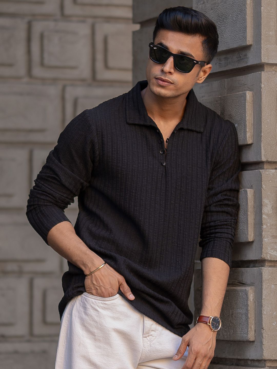 Powerlook Men Self Design Polo Collar T-shirt