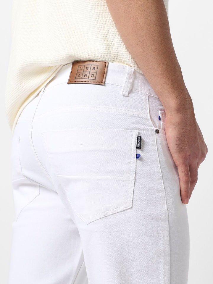 Urbano Fashion Men White Slim Fit Mid-Rise Slash Knee Stretchable Jeans