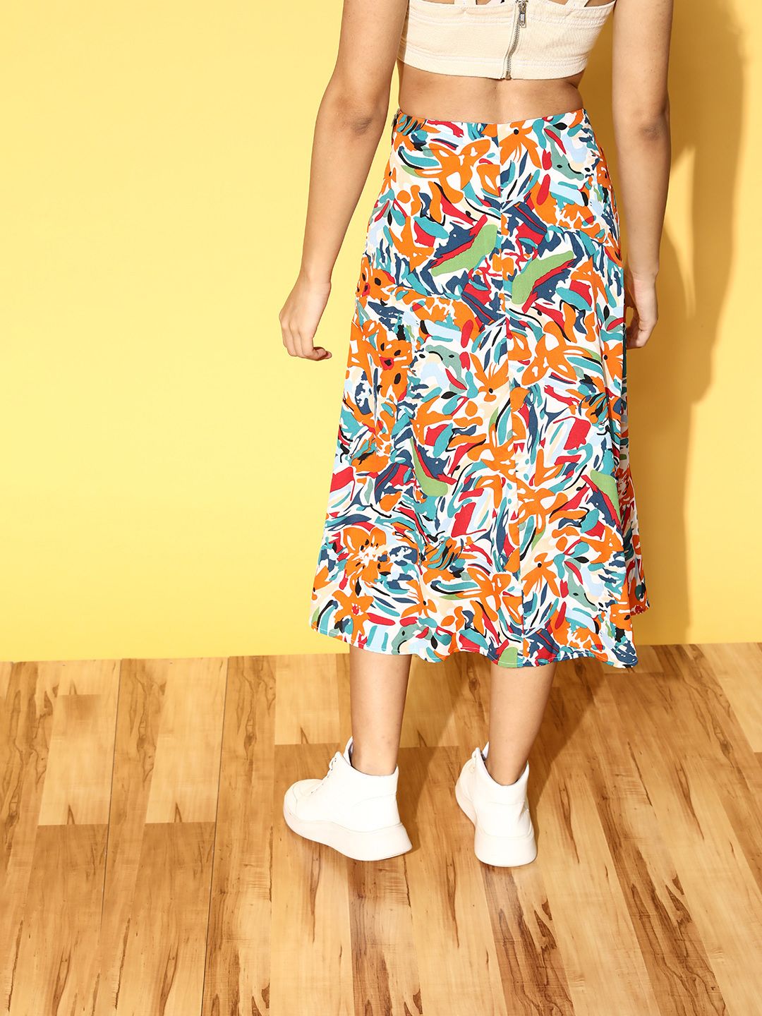 Berrylush White Abstract Peekaboo Bottom Skirt