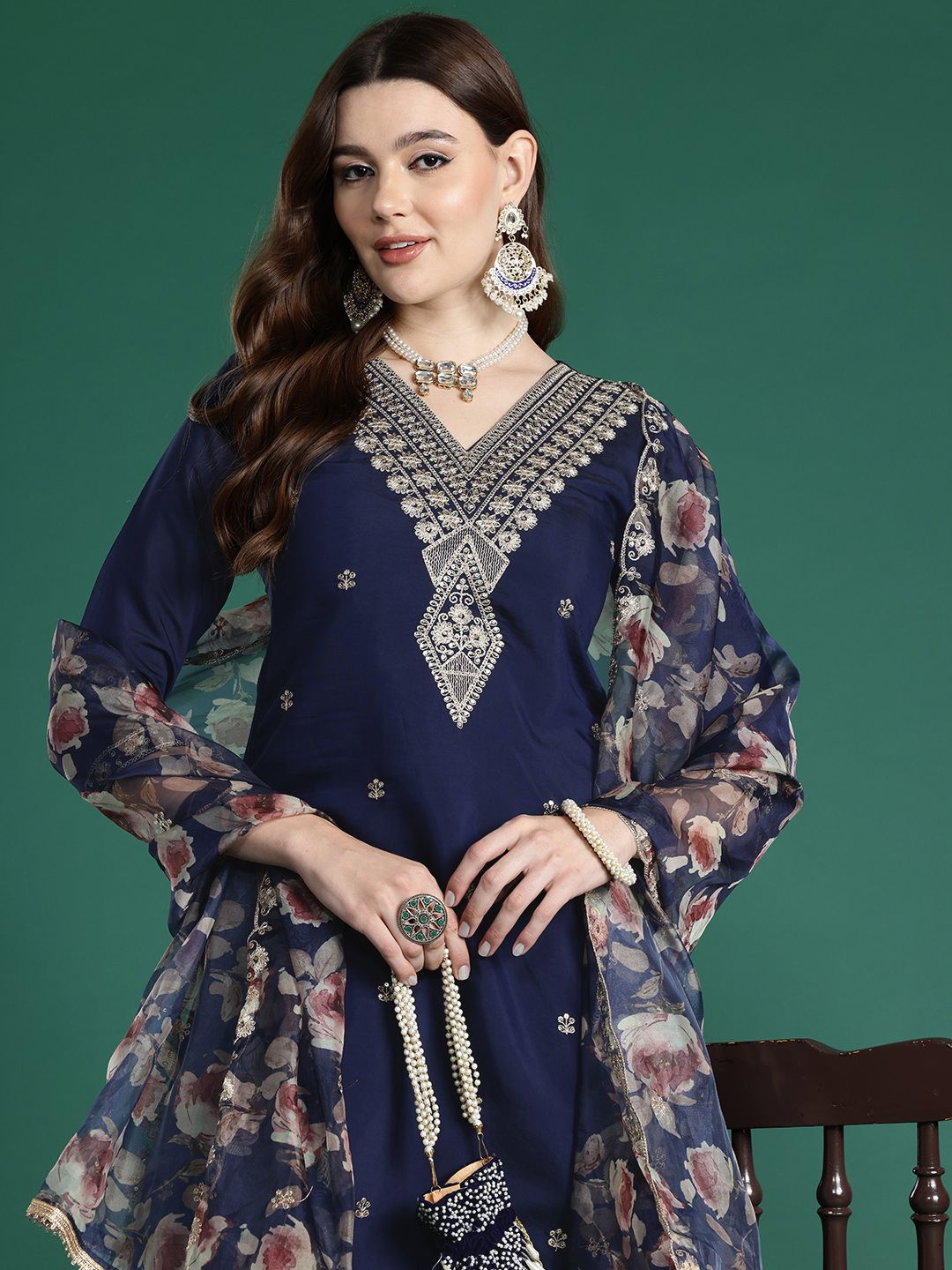 Indo Era Ethnic Motifs Embroidered Zari Kurta With Trousers & Dupatta