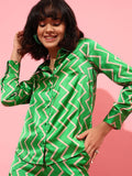 STREET 9 Chevron Printed Casual Satin Shirt