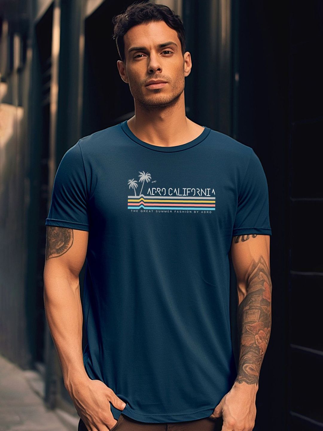 ADRO Typography Printed Round Neck Pure Cotton T-shirt