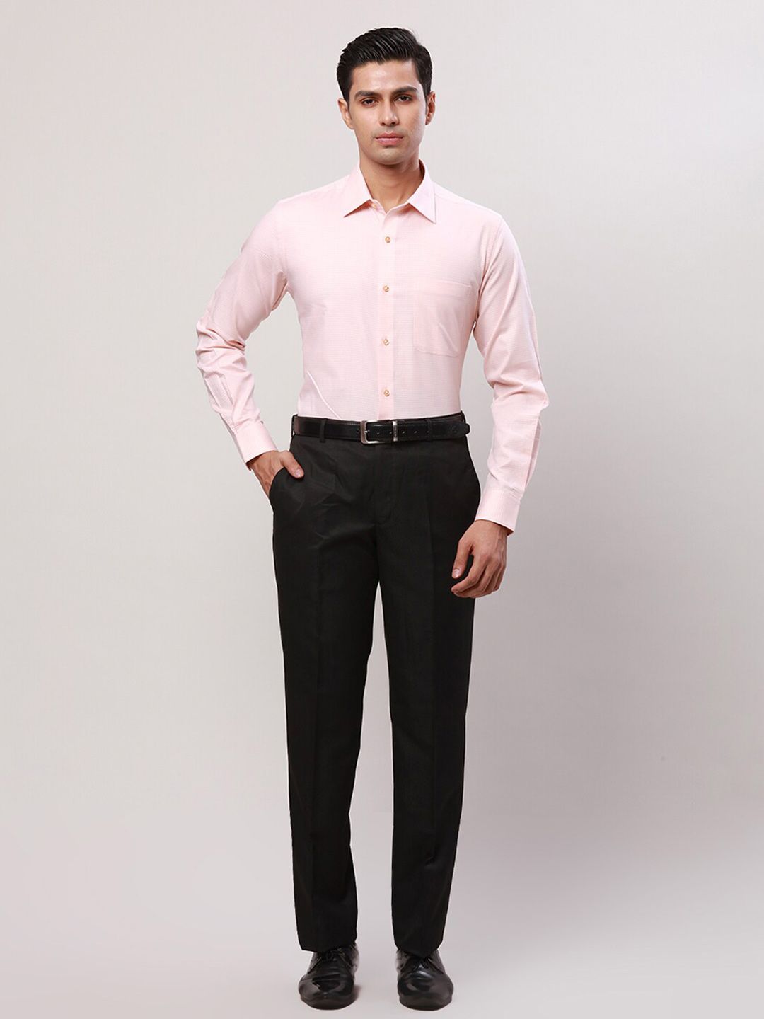 Raymond Contemporary Fit Self Design Spread Collar Cotton Formal Shirt