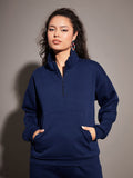 SASSAFRAS Navy Blue Mock Collar Sweatshirt