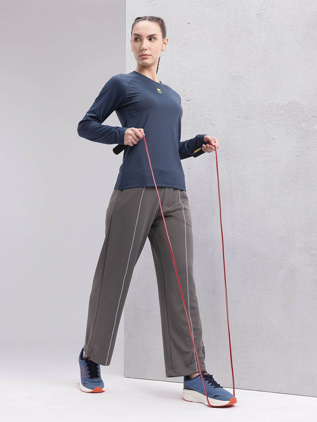 HRX by Hrithik Roshan Striped Raglan Sleeves Rapid-Dry Training T-shirt