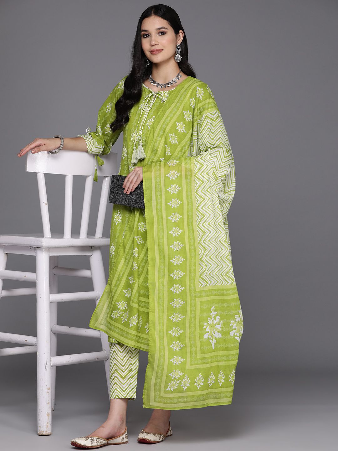 Libas Ethnic Motifs Printed Regular Pure Cotton Kurta With Trousers & Dupatta