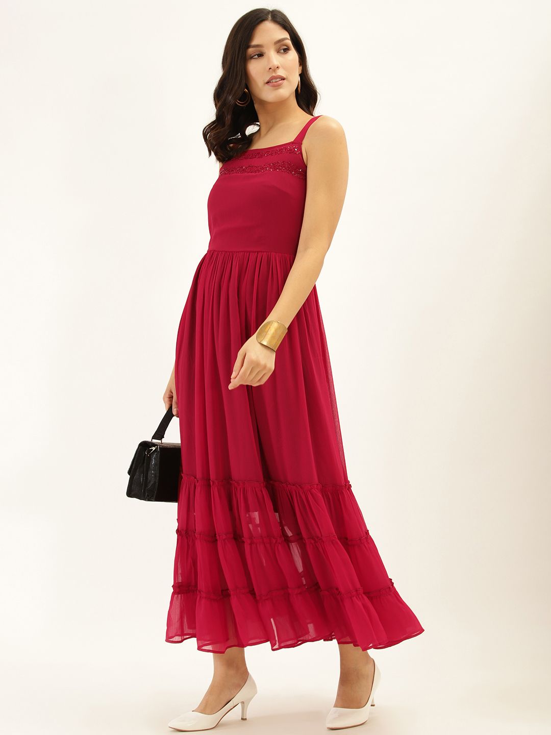 Antheaa Magenta Tiered Maxi Dress