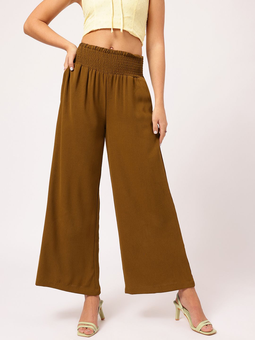 DressBerry Women Urban Blend Smocked Flared Fit Trousers