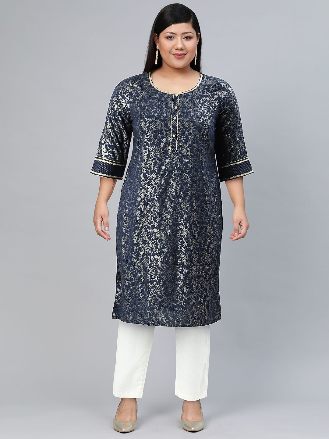 AURELIA Women Blue Ethnic Motifs Printed Kurta