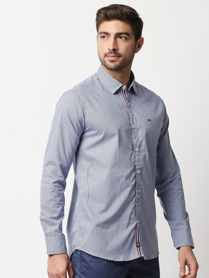 Thomas Scott Men Pure Cotton Blue Relaxed Micro Checks Checked Casual  Shirt