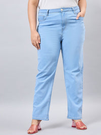 Style Quotient Women Plus Size Light Blue Straight Fit High Rise Stretchable Denim Jeans