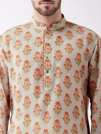 VASTRAMAY Men Beige Floral Thread Work Kurta
