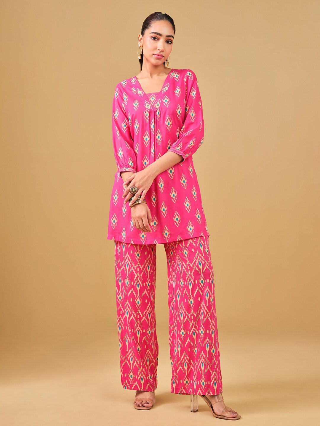 Global Desi Printed V-Neck Tunic & Palazzo