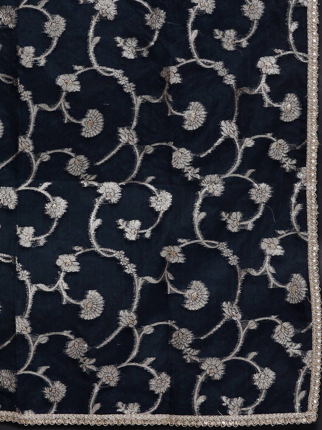 Indo Era Navy Blue Empire V-Neck Sequinned Kurta With Trousers & Dupatta