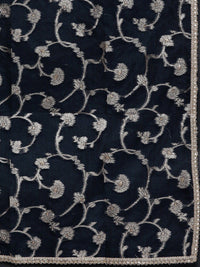 Indo Era Navy Blue Empire V-Neck Sequinned Kurta With Trousers & Dupatta