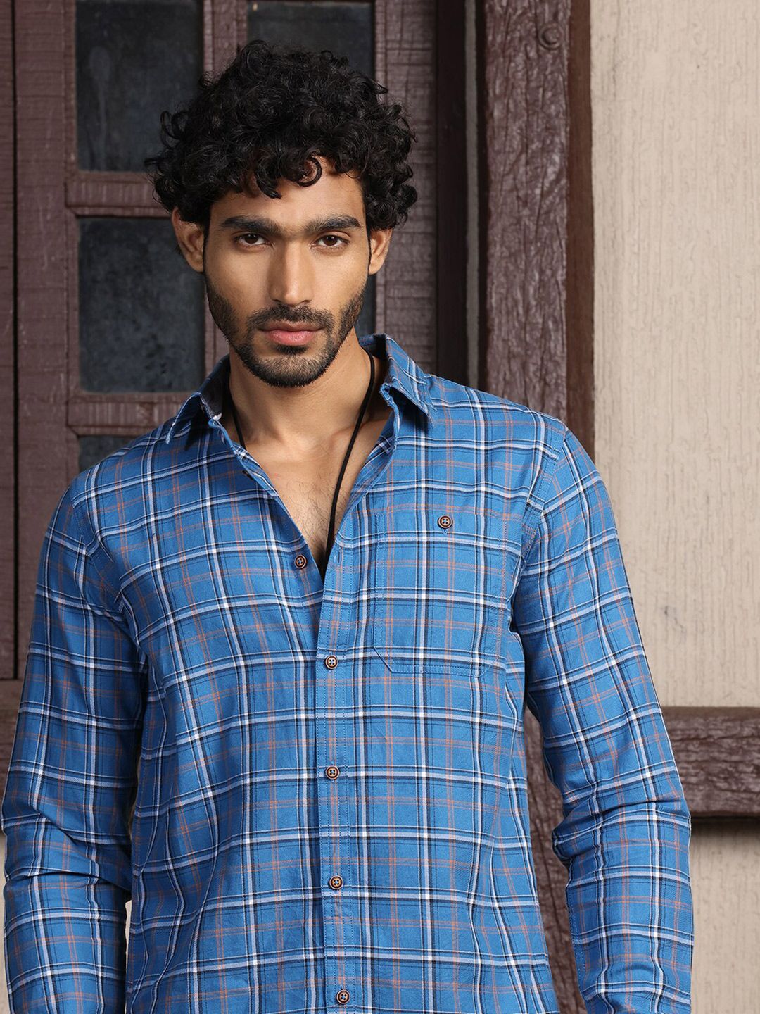 Thomas Scott Premium Slim Fit Tartan Checks Opaque Cotton Casual Shirt