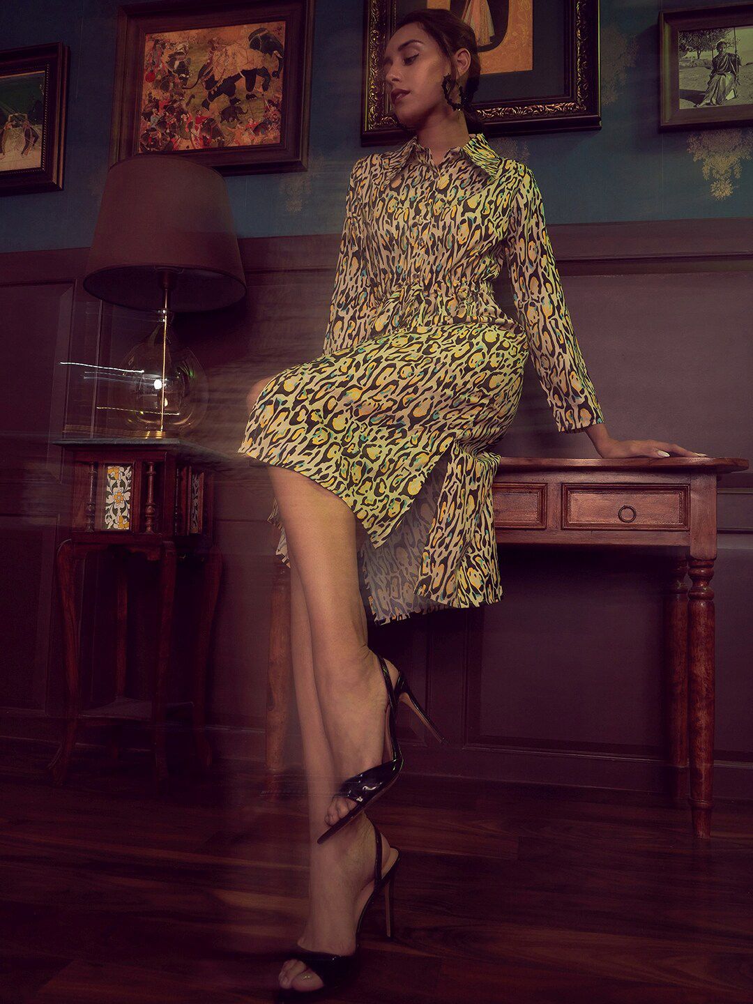 Athena Yellow Animal Printed Dress