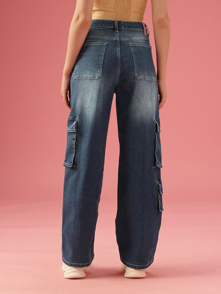 DressBerry Women Baggy Wide High-Rise Heavy Fade Stretchable Jeans